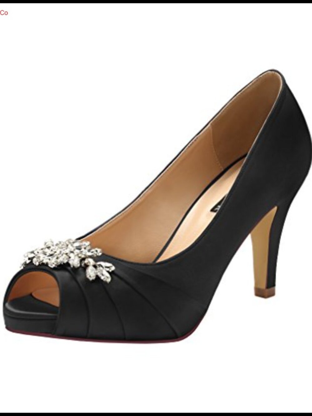 ERIJUNOR Peep Toe Mid Heel Satin Rhinestone Evening Prom Shoes